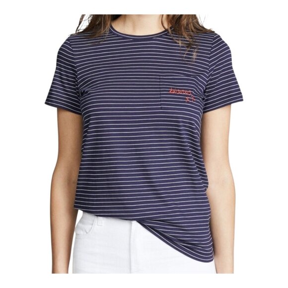 Club Monaco Leary Embroidered Bisous XX Striped Pocket Tee French Women's XS - Picture 1 of 7